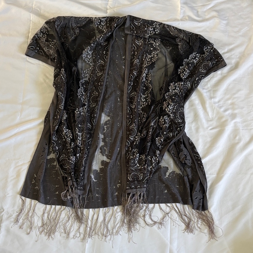 Windsor Black Sheer Fringe Kimono Top